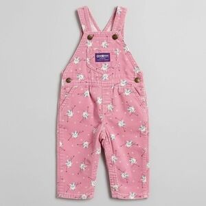 VINTAGE 80s OSHKOSH B’GOSH Vestbak Overalls Baby Girl Pink Bunny Ski Corduroy